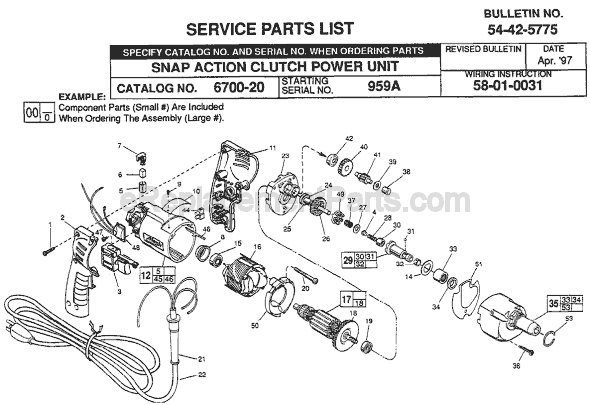 Milwaukee 6700-20 (SER 959A) Snap Action Clutch Power Unit Page A Diagram