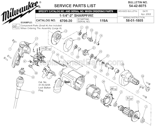 Milwaukee 6706-20 (SER 119A) Screwgun Page A Diagram