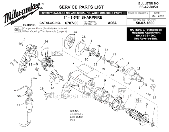 Milwaukee 6707-55 (SER A06A) Screwgun Page A Diagram
