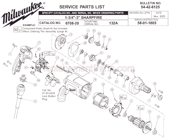 Milwaukee 6708-20 (SER 132A) Screwgun Page A Diagram