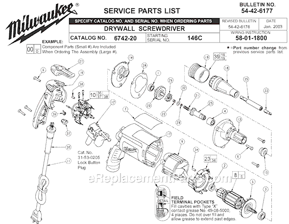 Milwaukee 6742-20 (SER 146C) Drywall Screwdriver, 0-4000 RPM Page A Diagram
