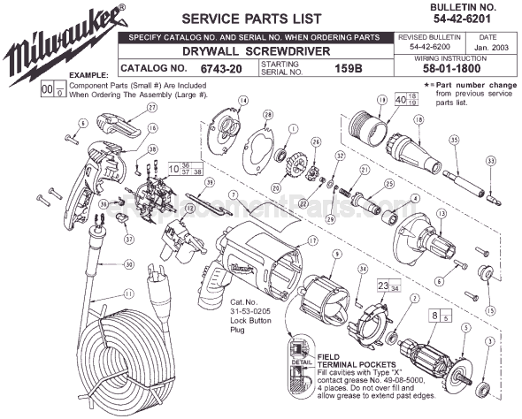 Milwaukee 6743-20 (SER 159B) Drywall Screwdriver Page A Diagram