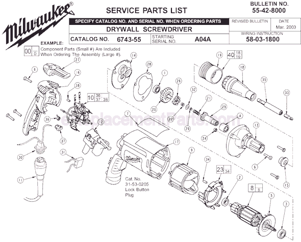 Milwaukee 6743-55 (SER A04A) Drywall Screwdriver Page A Diagram