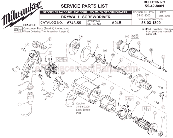 Milwaukee 6743-55 (SER A04B) Drywall Screwdriver Page A Diagram
