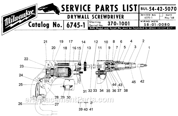 Milwaukee 6745-1 (SER 370-1001) Drywall Screwdriver Page A Diagram