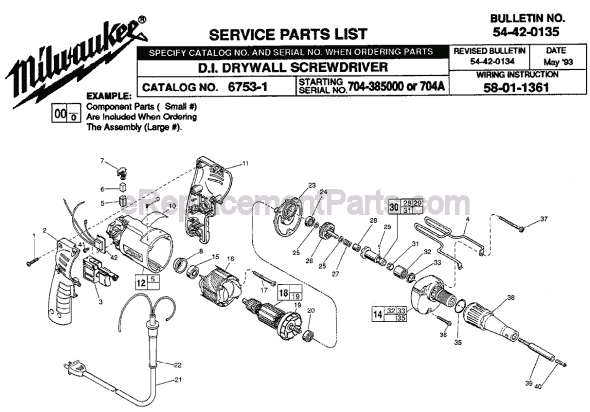 Milwaukee 6753-1 (SER 704-385000) Drywall Screwdriver Page A Diagram