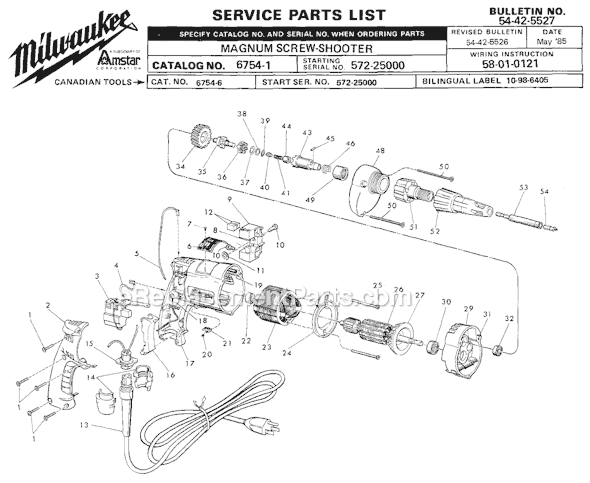 Milwaukee 6754-1 (SER 572-25000) Magnum Screw-Shooter Page A Diagram