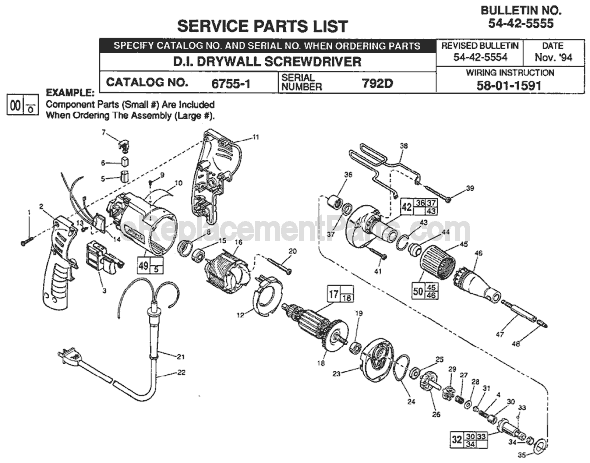 Milwaukee 6755-1 (SER 792D) Drywall Screwdriver Page A Diagram