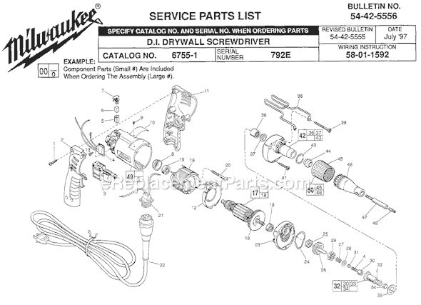 Milwaukee 6755-1 (SER 792E) D.I. Drywall Screw Driver Page A Diagram