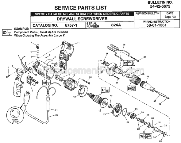 Milwaukee 6757-1 (SER 824A) Drywall Screwdriver Page A Diagram