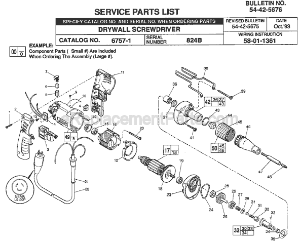 Milwaukee 6757-1 (SER 824B) Drywall Screwdriver Page A Diagram