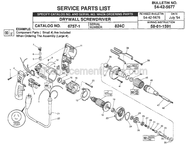 Milwaukee 6757-1 (SER 824C) Drywall Screwdriver Page A Diagram