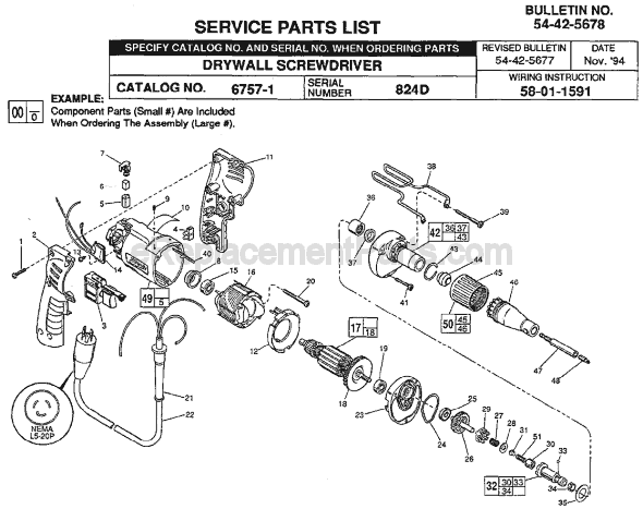 Milwaukee 6757-1 (SER 824D) Drywall Screwdriver Page A Diagram