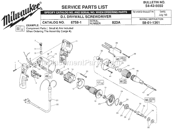 Milwaukee 6758-1 (SER 823A) D.I. Drywall Screw Driver Page A Diagram