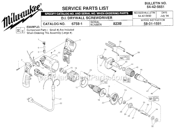 Milwaukee 6758-1 (SER 823B) D.I. Drywall Screw Driver Page A Diagram
