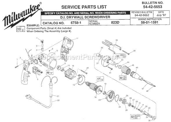 Milwaukee 6758-1 (SER 823D) D.I. Drywall Screw Driver Page A Diagram