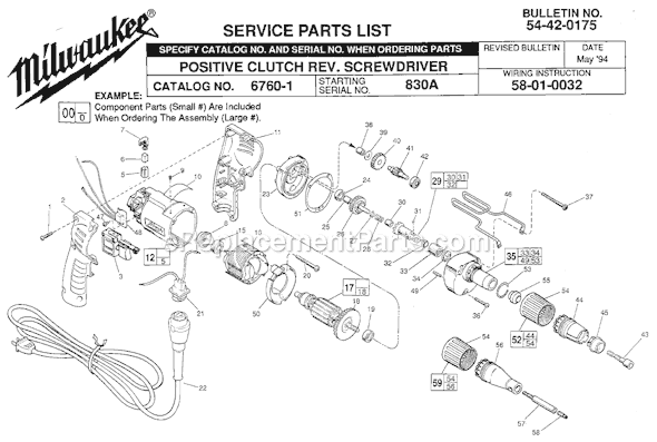 Milwaukee 6760-1 (SER 830A) Positive Clutch Rev. Screw Driver Page A Diagram