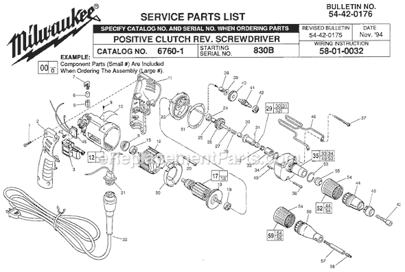 Milwaukee 6760-1 (SER 830B) Positive Clutch Rev. Screw Driver Page A Diagram