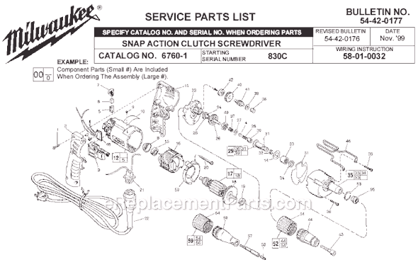 Milwaukee 6760-1 (SER 830C) Positive Clutch Rev. Screw Driver Page A Diagram