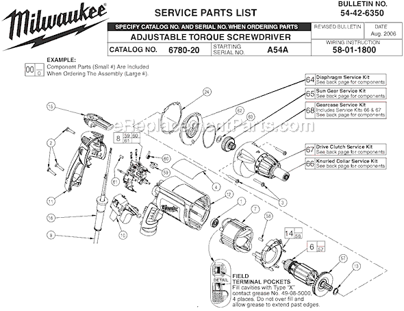 Milwaukee 6780-20 (SER A54A) Metal Fastening Adjustable Clutch Screwdriver, 0-2500 RPM Page A Diagram