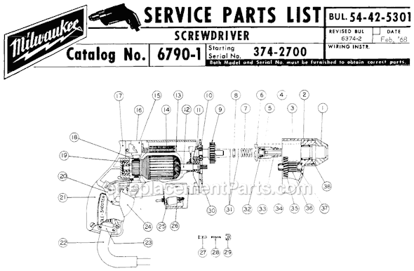 Milwaukee 6790-1 (SER 374-2700) Screw Driver Page A Diagram