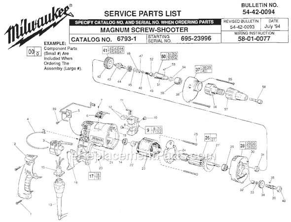 Milwaukee 6793-1 (SER 695-23996) Magnum Screw-Shooter Page A Diagram