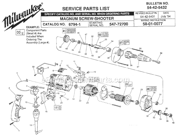 Milwaukee 6794-1 (SER 547-72700) Magnum Screw-Shooter Page A Diagram