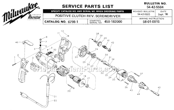 Milwaukee 6798-1 (SER 450-182000) Positive Clutch Rev Screw Driver Page A Diagram