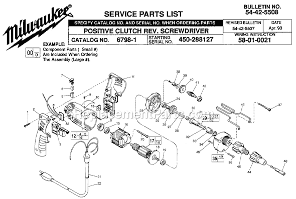 Milwaukee 6798-1 (SER 450-288127) Positive Clutch Rev Screw Driver Page A Diagram