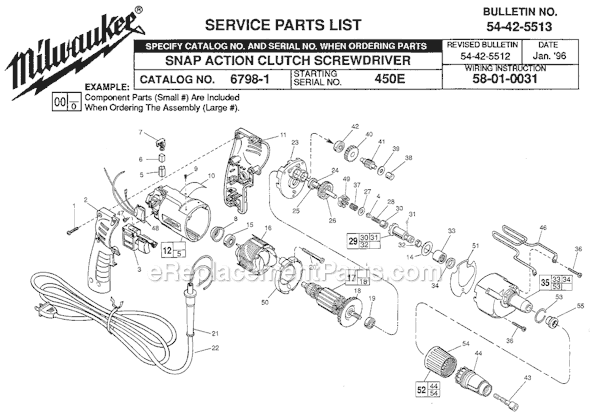 Milwaukee 6798-1 (SER 450E) Positive Clutch Rev Screw Driver Page A Diagram