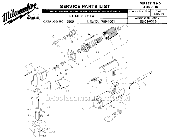 Milwaukee 6805 (SER 709-1001) 16 Gauge Shear Page A Diagram