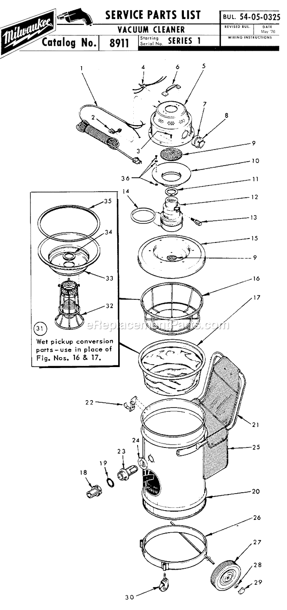 Milwaukee 8911 (SERIES 1) 2-Stage Wet/Dry Vacuum Cleaner Page A Diagram