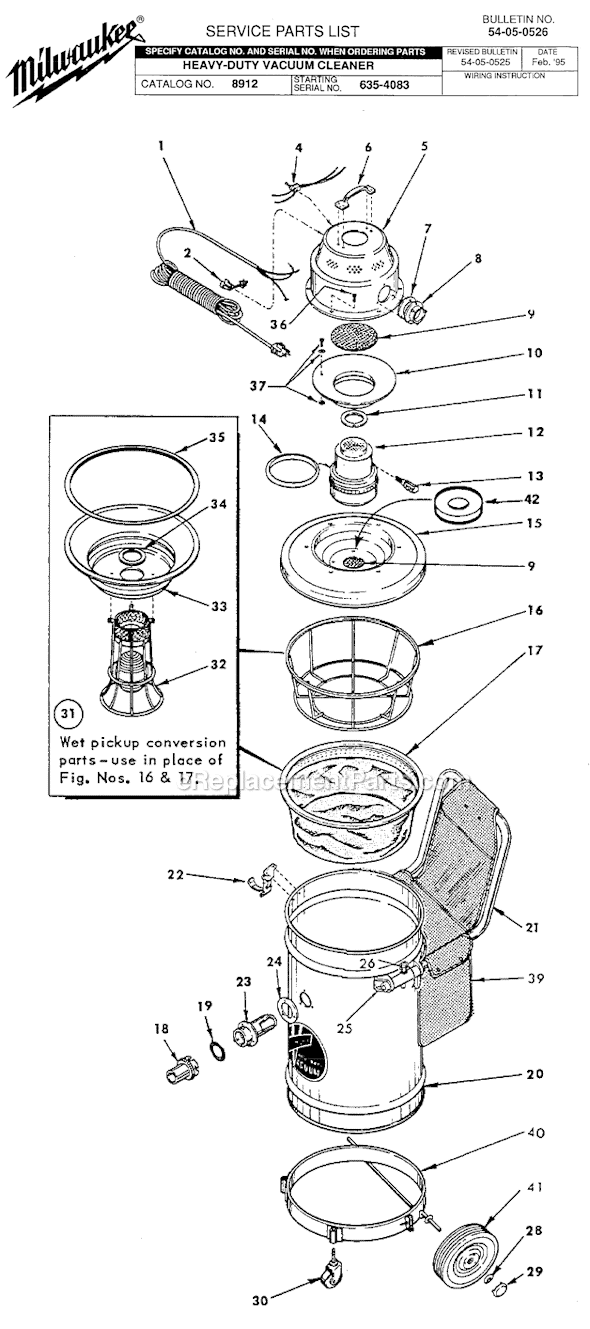 Milwaukee 8912 (SER 635-4083) 3-Stage Wet/Dry Vacuum Cleaner Page A Diagram