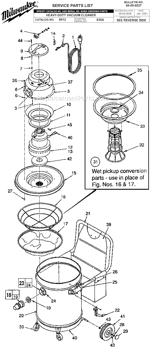 Milwaukee 8912 (SER 635A) 3-Stage Wet/Dry Vacuum Cleaner Page A Diagram
