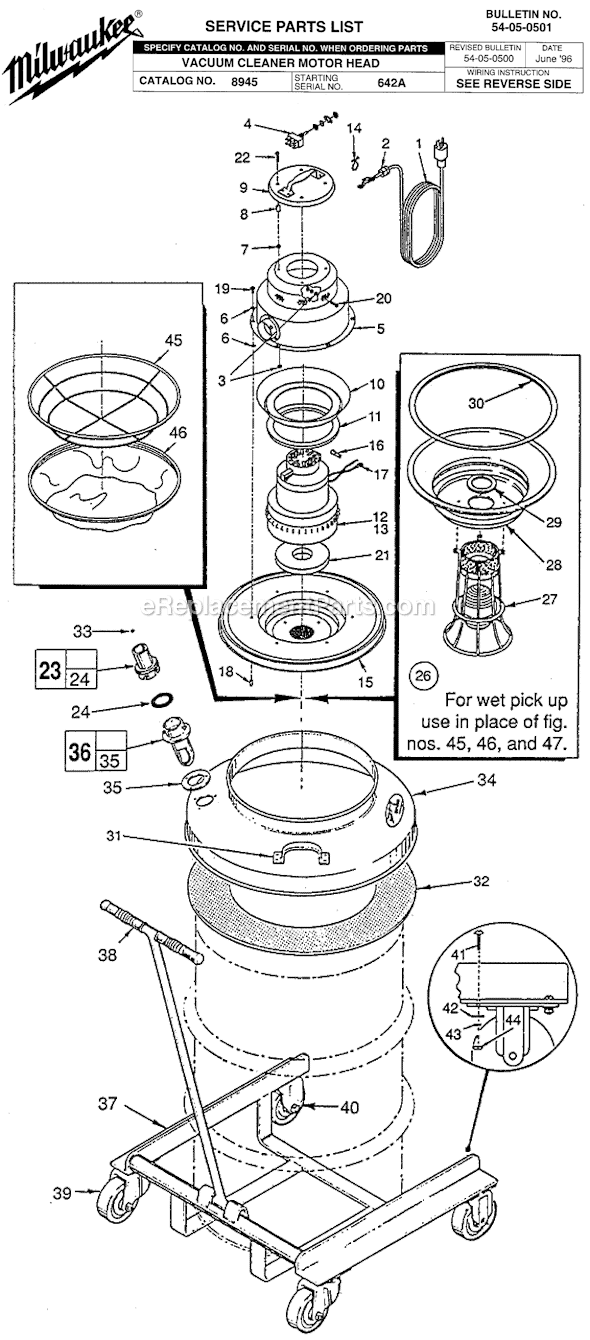 Milwaukee 8945 (SER 642A) 3-Stage Vacuum Cleaner Motor Head Page A Diagram