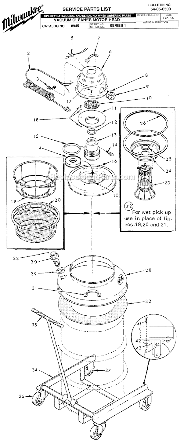 Milwaukee 8945 (SERIES 1) 3-Stage Vacuum Cleaner Motor Head Page A Diagram