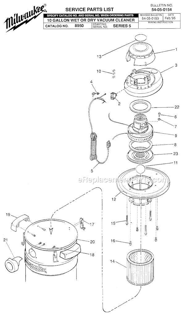 Milwaukee 8950 (SERIES 5) 1-Stage Wet/Dry Vacuum Cleaner Page A Diagram