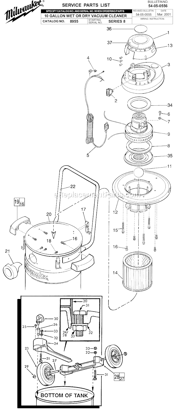 Milwaukee 8955 (SERIES 8) 1-Stage Wet/Dry Vacuum Cleaner Page A Diagram
