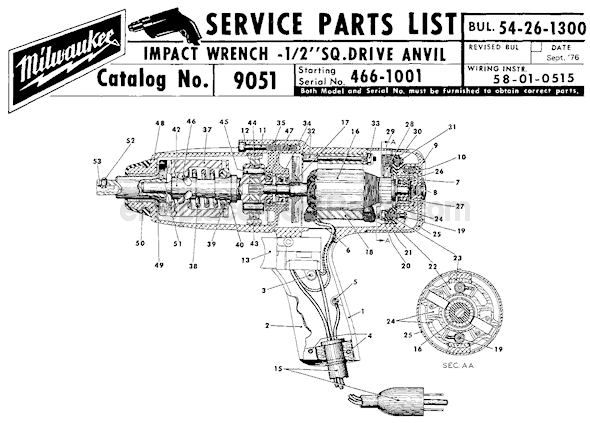 Milwaukee 9051 (SER 466-1001) Impact Wrench Page A Diagram