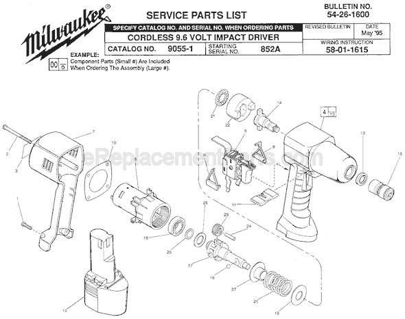 Milwaukee 9055-1 (SER 852A) Impact Driver Page A Diagram