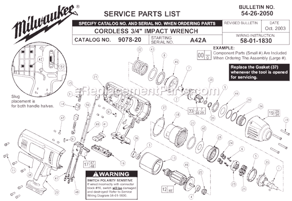 Milwaukee 9078-22 (SER A42A) Cordless 3/4" Impact Wrench Page A Diagram