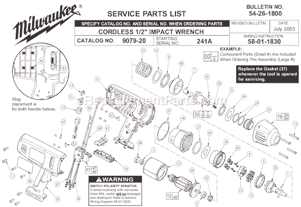 Milwaukee 9079-23 (SER 241A) Cordless 1/2" Impact Wrench Page A Diagram