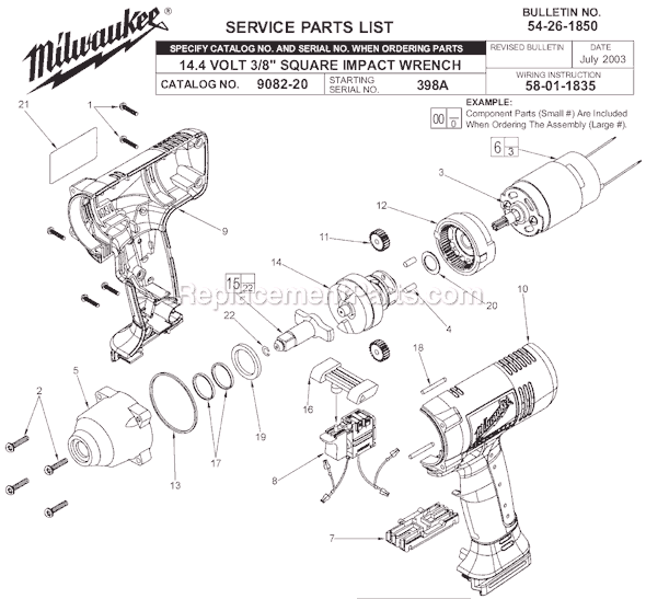 Milwaukee 9082-22 (SER 398A) 14.4 Volt 3/8" Square Impact Wrench Page A Diagram