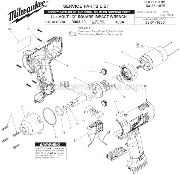 Milwaukee 9083-20 (SER 400A) 14.4 Volt 1/2