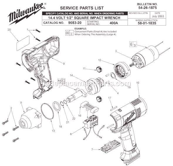 Milwaukee 9083-22 (SER 400A) 14.4 Volt 1/2" Square Impact Wrench Page A Diagram