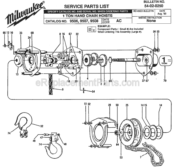 Milwaukee 9506 (SER AC) One Ton Hand Chain Hoist Page A Diagram