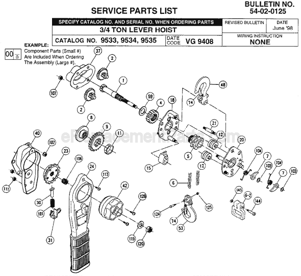 Milwaukee 9533 (SER VG 9408) Lever Hoist Page A Diagram