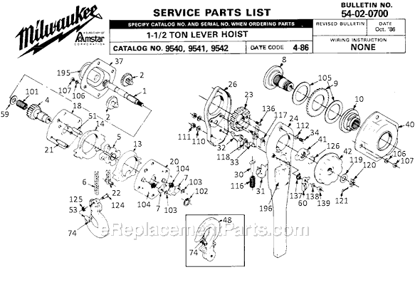 Milwaukee 9540 (SER 4-86) Lever Hoist Page A Diagram
