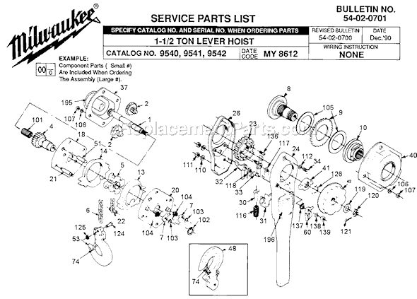Milwaukee 9540 (SER MY8612) Lever Hoist Page A Diagram