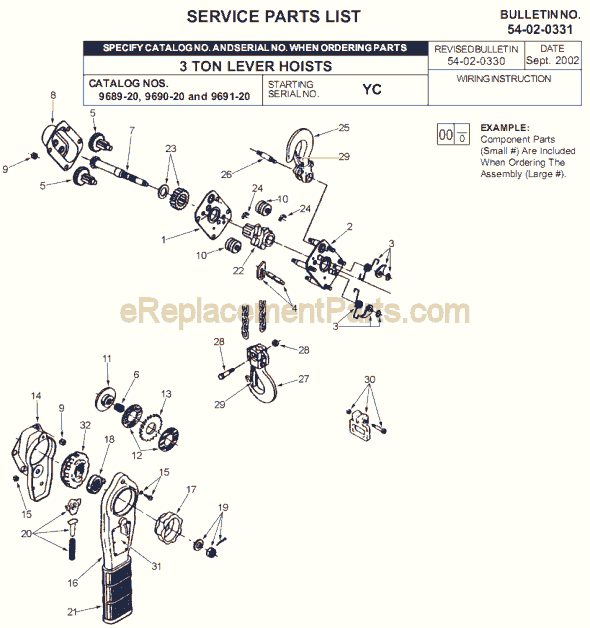 Milwaukee 9689-20 (SER YC) 3 Ton Lever Hoist Page A Diagram